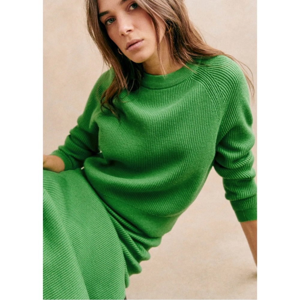 SEZANE Green Ribbed Knit Wool & Organic Cotton Naelle Pull On Midi Skirt S - Picture 7 of 16